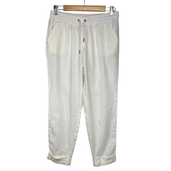 Athleta Bali Linen Jogger Pant Drawstring Pockets Cuffed Hem Size 4 - Picture 1 of 7